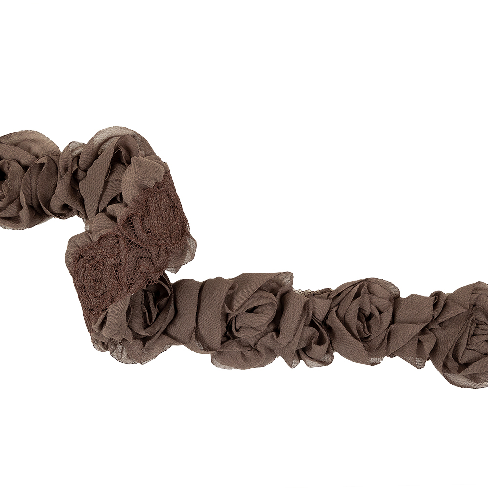 Gray Brown Chiffon Roses on Mesh Trim – 2″ Gray Brown Chiffon Roses on Mesh Trim – 2″