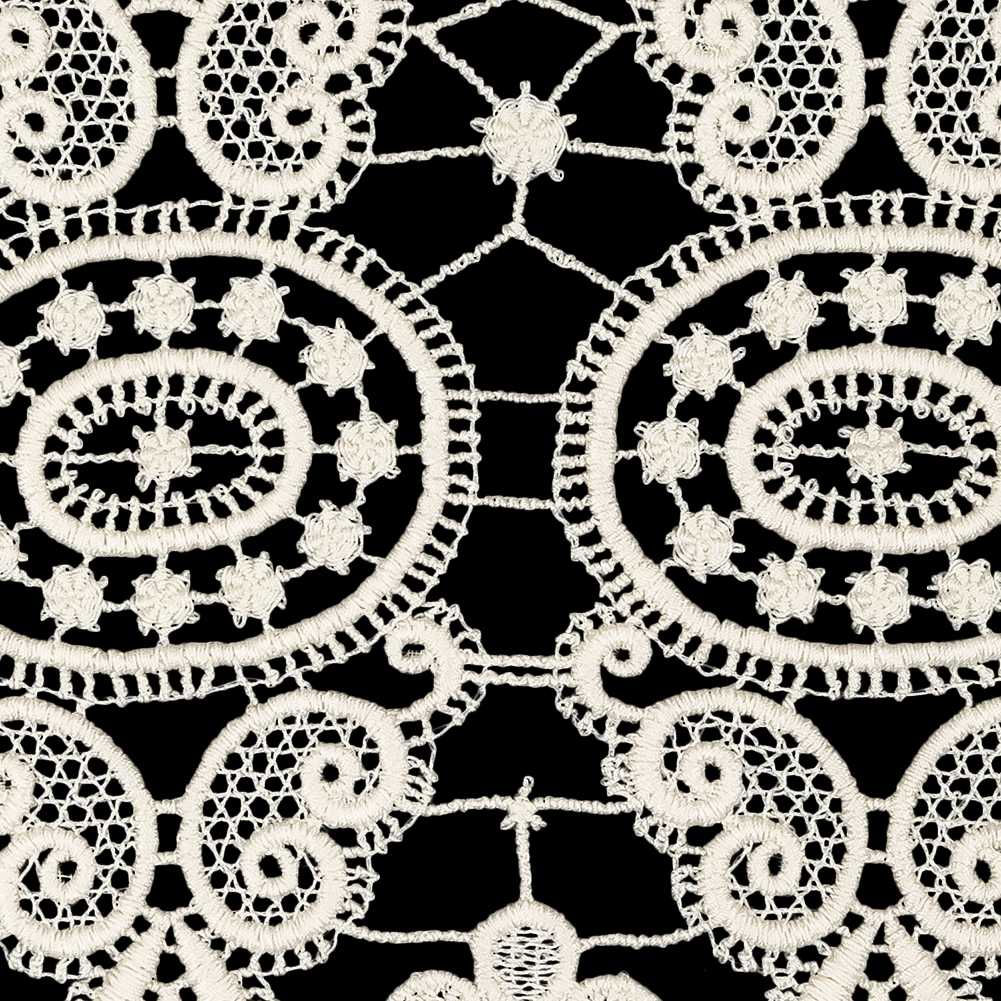 Eggnog Medallions and Leaves Guipure Lace Trim - 10"