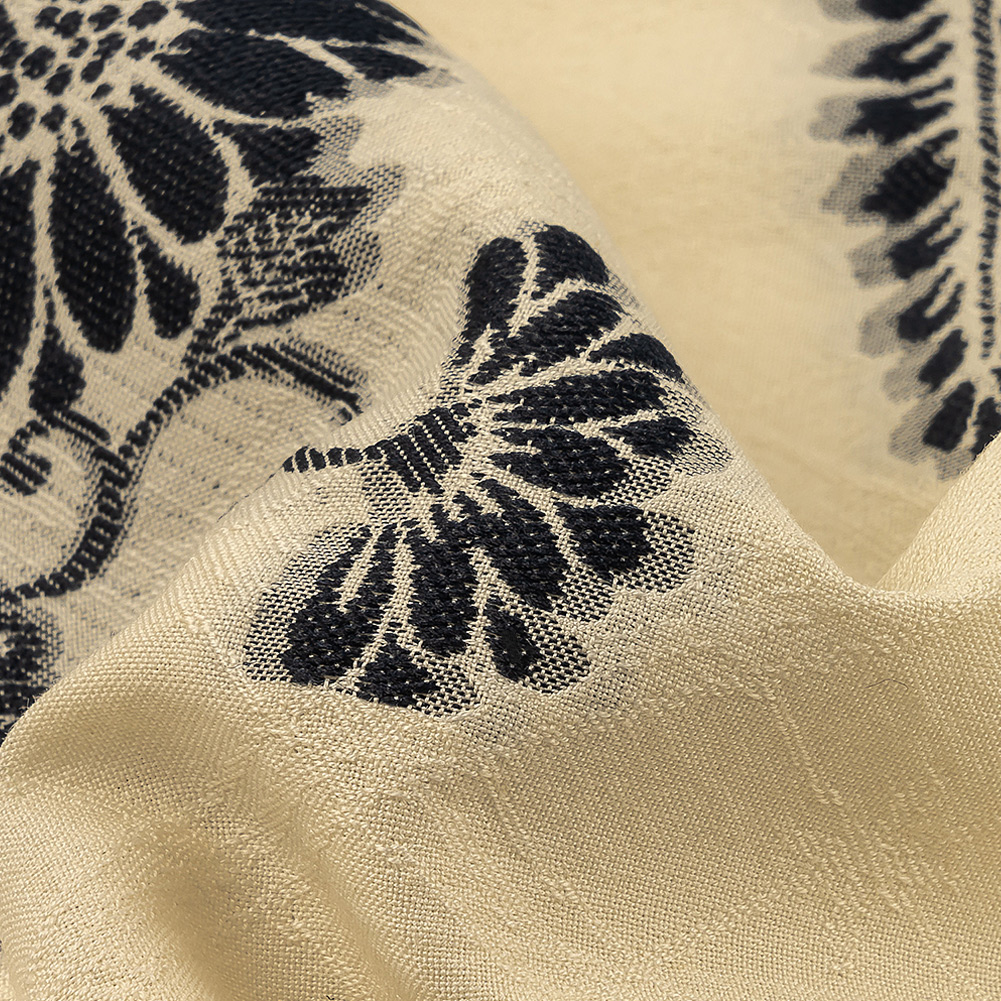 Famous Designer Italian Ebony and Buttercream Floral Cotton and Polyester Jacquard Famous Designer Italian Ebony and Buttercream Floral Cotton and Polyester Jacquard