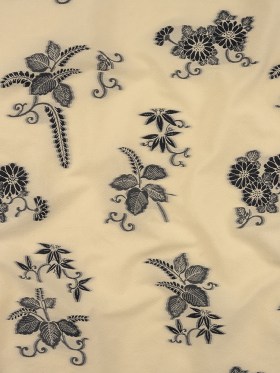 Famous Designer Italian Ebony and Buttercream Floral Cotton and Polyester Jacquard Famous Designer Italian Ebony and Buttercream Floral Cotton and Polyester Jacquard