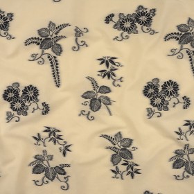 Famous Designer Italian Ebony and Buttercream Floral Cotton and Polyester Jacquard Famous Designer Italian Ebony and Buttercream Floral Cotton and Polyester Jacquard
