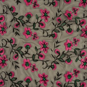 Pink, Emerald and Black Embroidered and Sequined Floral Polyester Mesh Pink, Emerald and Black Embroidered and Sequined Floral Polyester Mesh