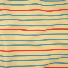 Sara Campbell Cream, Blue and Red Striped Polyester Woven Sara Campbell Cream, Blue and Red Striped Polyester Woven