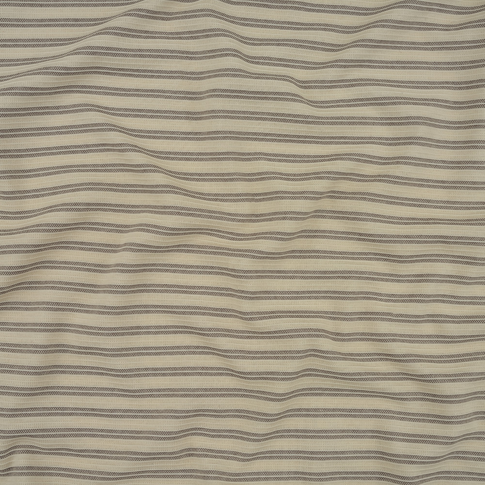 Italian White Swan and Taupe Ribbed Stripes Polyester Interlock Knit Italian White Swan and Taupe Ribbed Stripes Polyester Interlock Knit