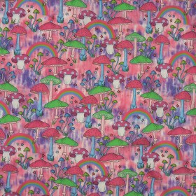Stretch Cotton Poplin Print – Pink, Green and Blue Mushrooms and Rainbows – Mood Exclusive Magic Mushrooms Stretch Cotton Poplin Print – Pink, Green and Blue Mushrooms and Rainbows – Mood Exclusive Magic Mushrooms