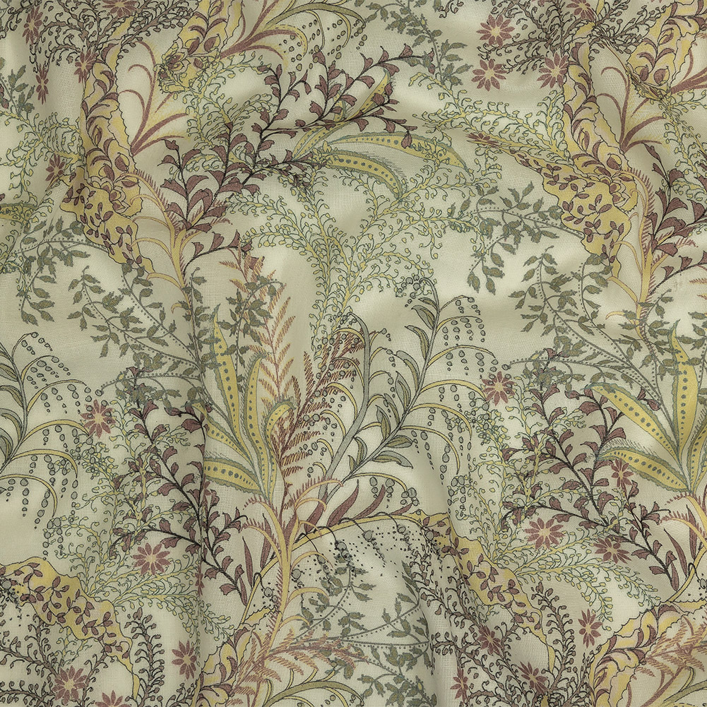 Cotton Gauze – Tea Green Plants and Florals – Mood Exclusive Storybook Illustrations Print Cotton Gauze – Tea Green Plants and Florals – Mood Exclusive Storybook Illustrations Print