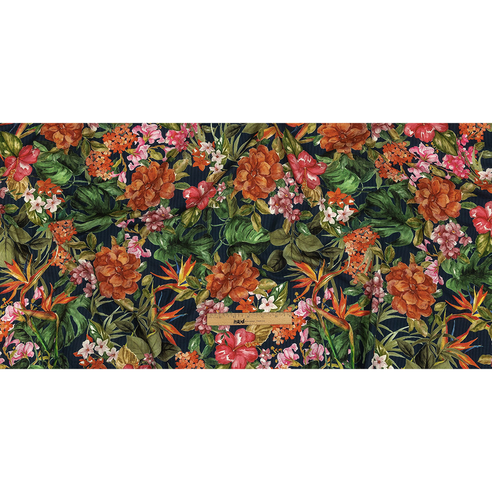 Cotton and Viscose Striped Seersucker Print – Navy, Red and Green Floral – Mood Exclusive Crusoe’s Cabana Cotton and Viscose Striped Seersucker Print – Navy, Red and Green Floral – Mood Exclusive Crusoe’s Cabana