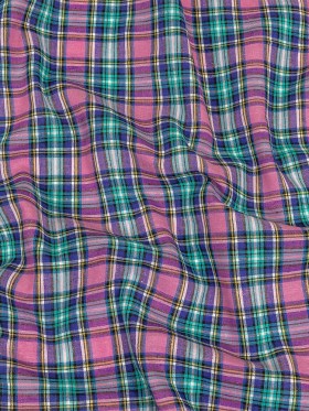 Pink, Aqua and Blue Plaid Medium Weight Linen Woven Pink, Aqua and Blue Plaid Medium Weight Linen Woven
