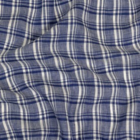 Navy Peony and White Plaid Medium Weight Linen Woven Navy Peony and White Plaid Medium Weight Linen Woven
