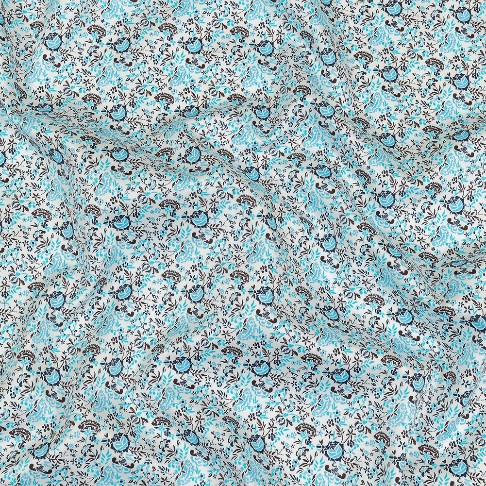 Turquoise, Blue Indigo and Umber Floral Cotton Sateen Turquoise, Blue Indigo and Umber Floral Cotton Sateen