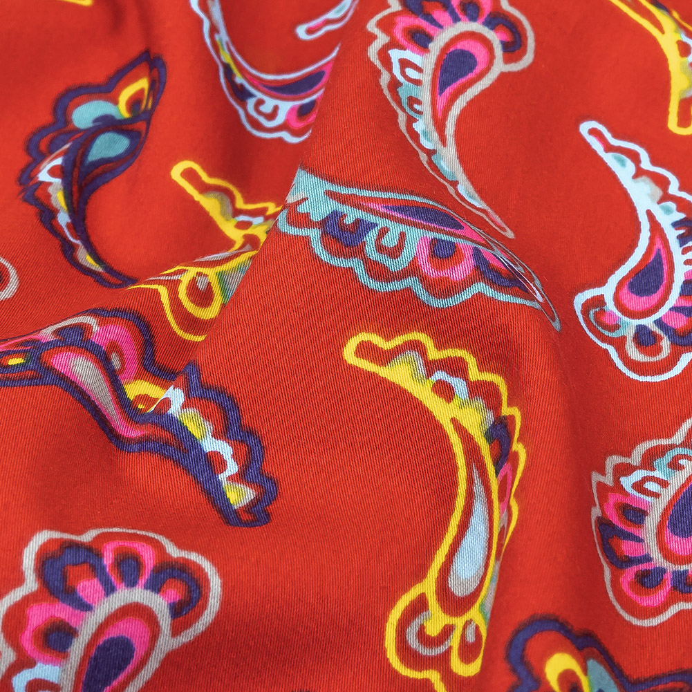 Red, Blue and Yellow Simple Paisley Cotton Shirting