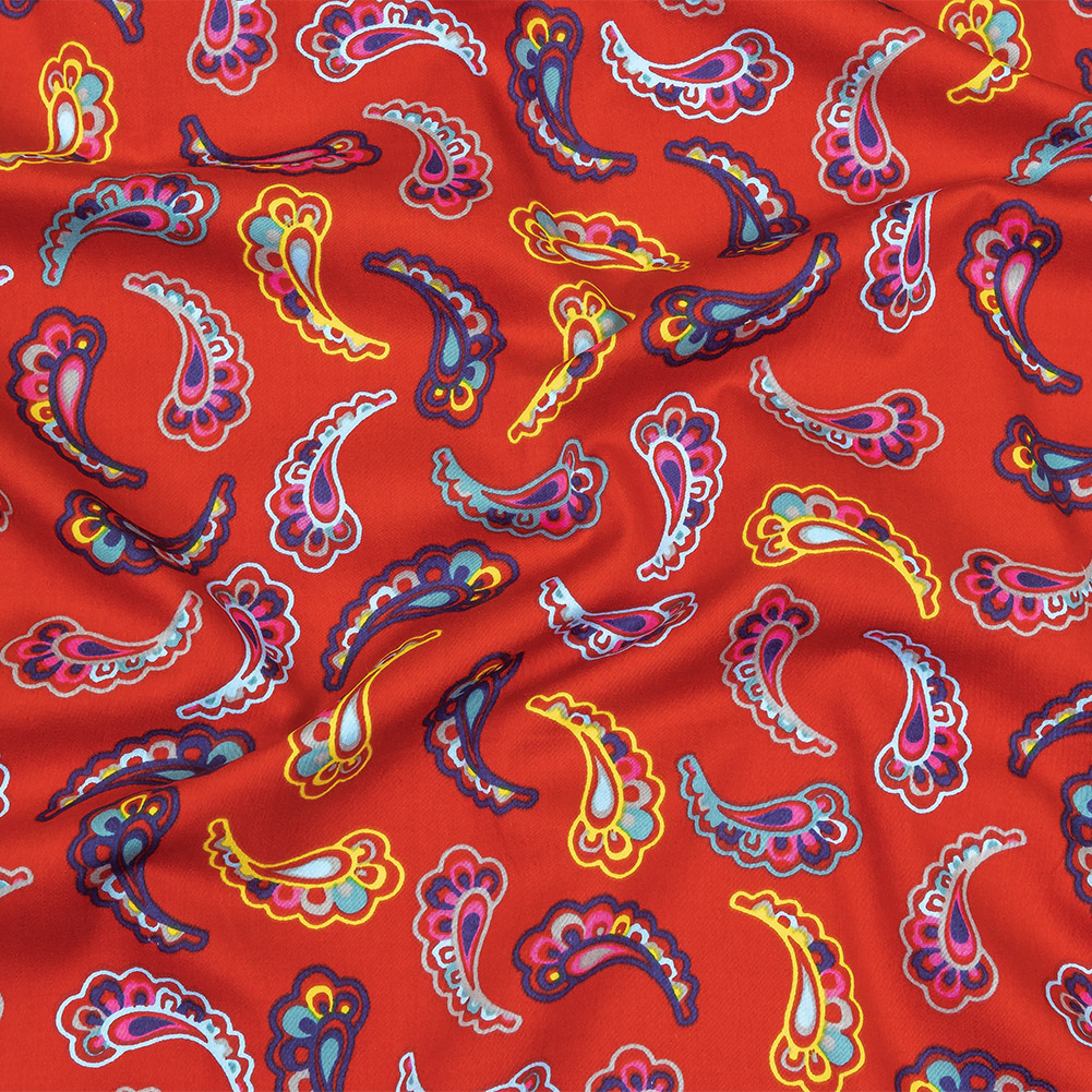 Red, Blue and Yellow Simple Paisley Cotton Shirting Red, Blue and Yellow Simple Paisley Cotton Shirting