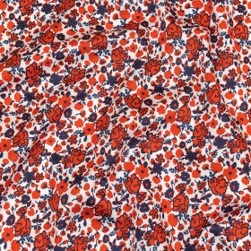 Red, Navy and White Little Flowers Cotton Sateen Red, Navy and White Little Flowers Cotton Sateen