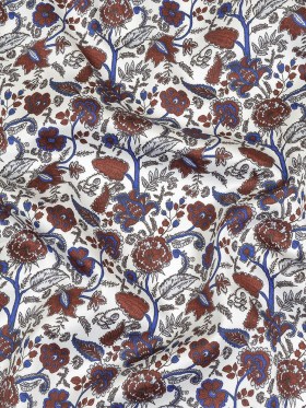 Earth Red, Bright Cobalt and Vapor Blue Floral Stems Cotton Sateen Earth Red, Bright Cobalt and Vapor Blue Floral Stems Cotton Sateen