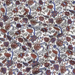 Earth Red, Bright Cobalt and Vapor Blue Floral Stems Cotton Sateen Earth Red, Bright Cobalt and Vapor Blue Floral Stems Cotton Sateen