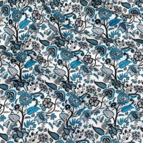 Vapor Blue, Tap Shoe and Snow White Floral Stems Cotton Sateen Vapor Blue, Tap Shoe and Snow White Floral Stems Cotton Sateen