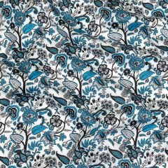 Vapor Blue, Tap Shoe and Snow White Floral Stems Cotton Sateen Vapor Blue, Tap Shoe and Snow White Floral Stems Cotton Sateen
