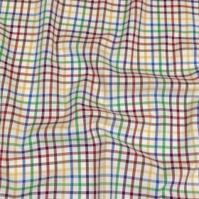 White Alyssum and Multicolor Plaid Twill Cotton Shirting White Alyssum and Multicolor Plaid Twill Cotton Shirting