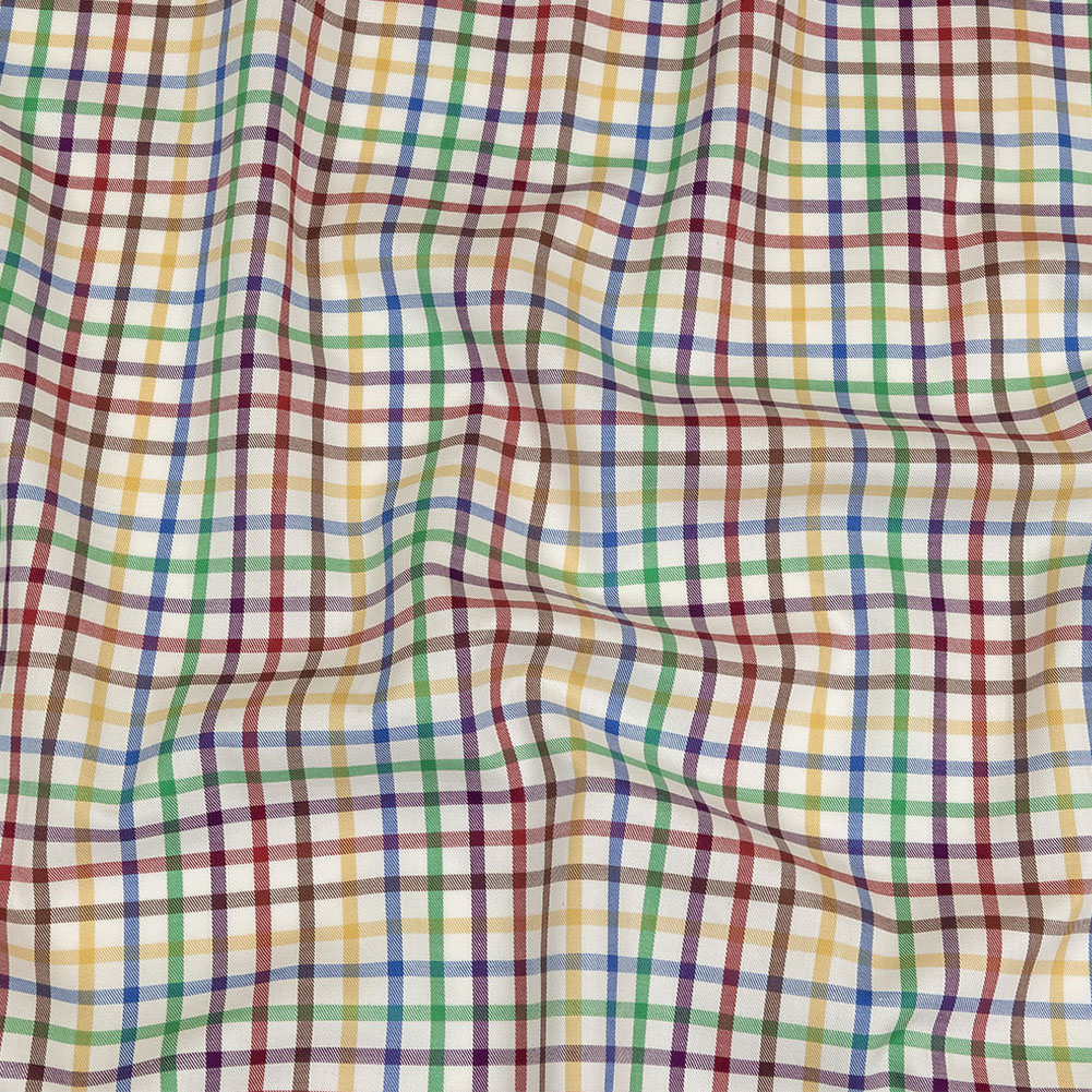 White Alyssum and Multicolor Plaid Twill Cotton Shirting White Alyssum and Multicolor Plaid Twill Cotton Shirting