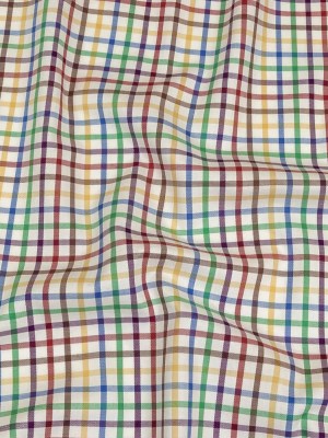 White Alyssum and Multicolor Plaid Twill Cotton Shirting White Alyssum and Multicolor Plaid Twill Cotton Shirting