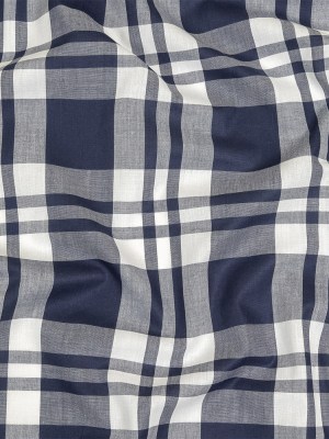 Navy and White Plaid Cotton Shirting Navy and White Plaid Cotton Shirting