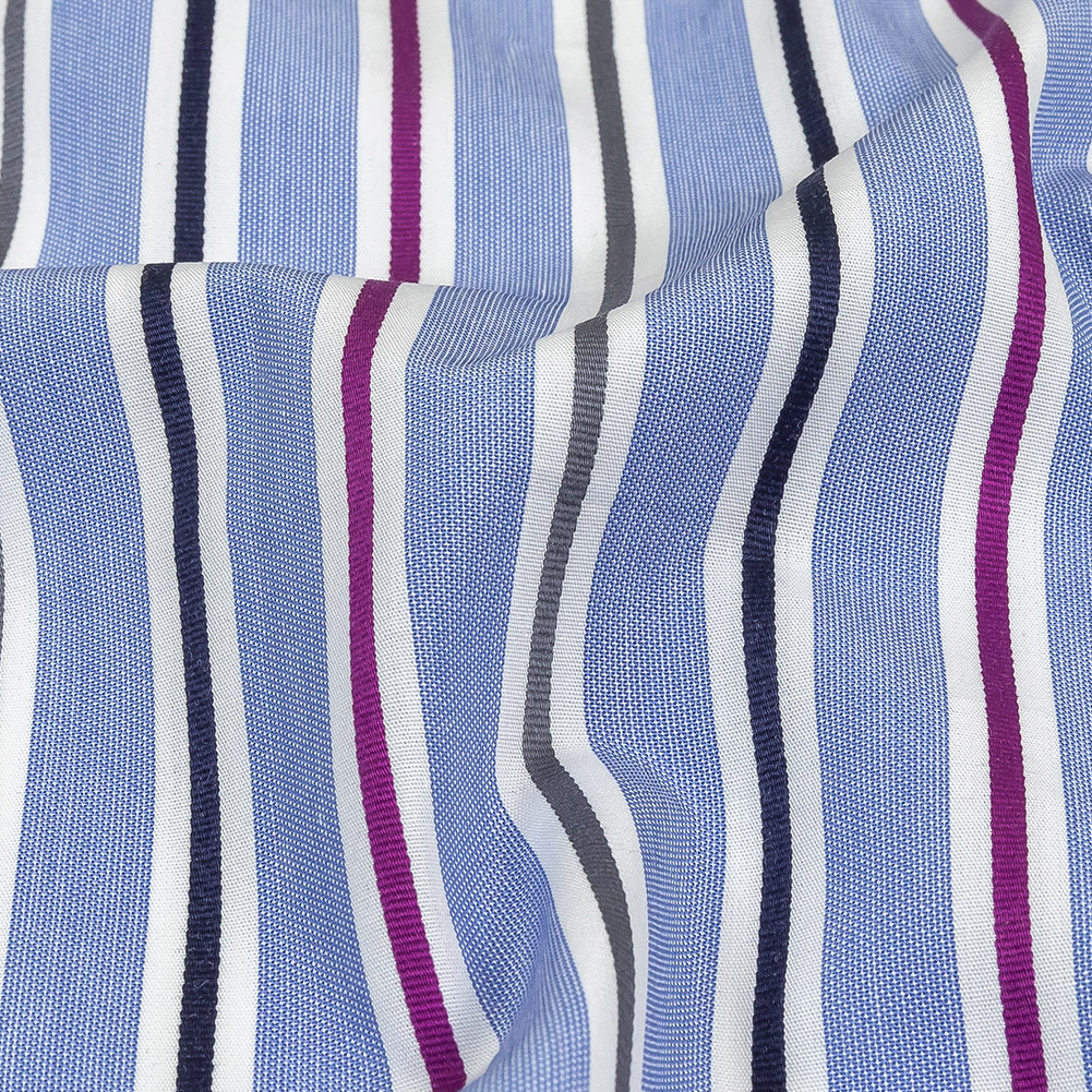Grapemist, Purple and Stormy Weather Halo Stripes Cotton Shirting