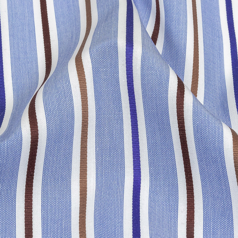 Grapemist, Raw Umber and White Halo Stripes Cotton Shirting