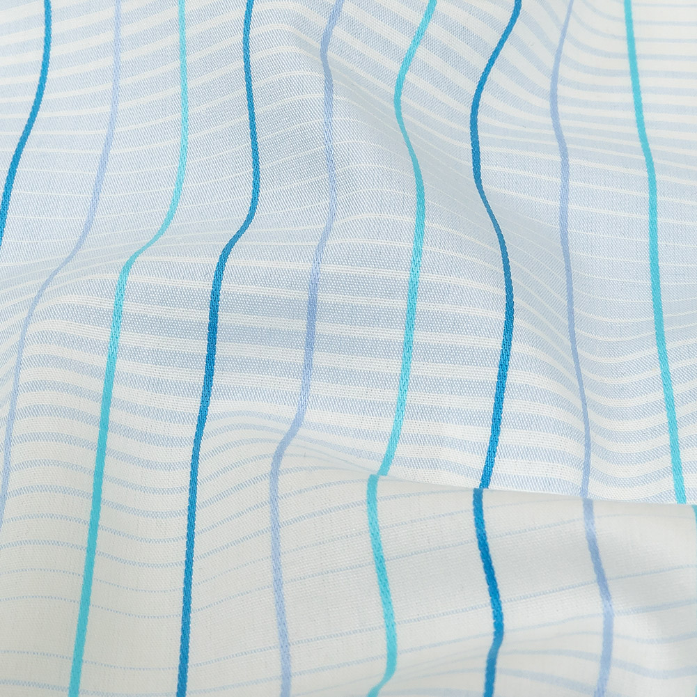 Blue, Aqua and White Gradient Pinstripes Cotton Shirting