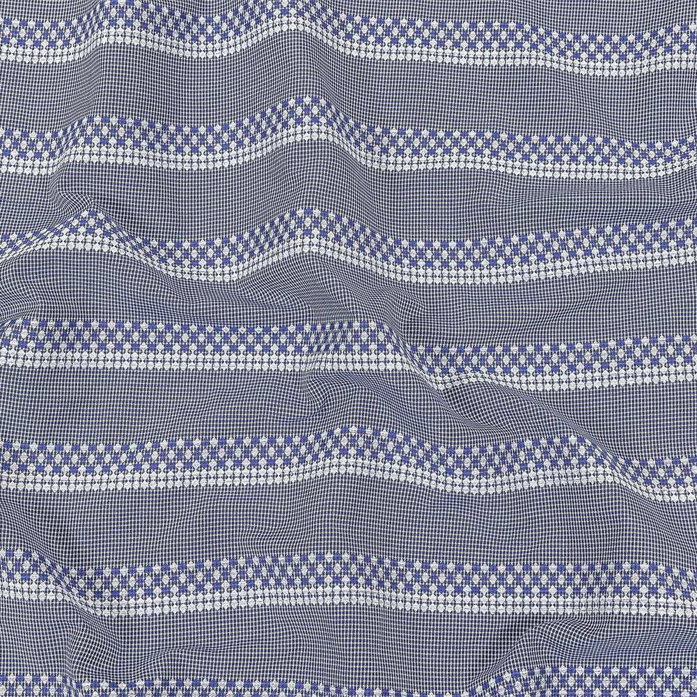 Blue and White Diamond Stripes and Checks Cotton Jacquard Blue and White Diamond Stripes and Checks Cotton Jacquard