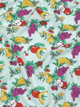 Pale Blue, Green and Yellow Fruit Viscose Batiste Pale Blue, Green and Yellow Fruit Viscose Batiste
