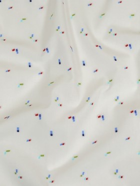 White, Blue and Lime Tossed Rectangles Cotton Jacquard Shirting White, Blue and Lime Tossed Rectangles Cotton Jacquard Shirting