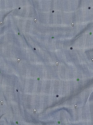 Blue, Green and White Skulls and Polka Dots Lightweight Cotton Herringbone Jacquard Blue, Green and White Skulls and Polka Dots Lightweight Cotton Herringbone Jacquard