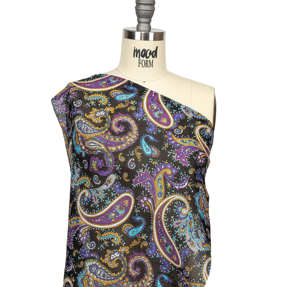 Gauzy Cotton Voile – Black, Spiced Plum and Turquoise Paisley – Deadstock Gauzy Cotton Voile – Black, Spiced Plum and Turquoise Paisley – Deadstock