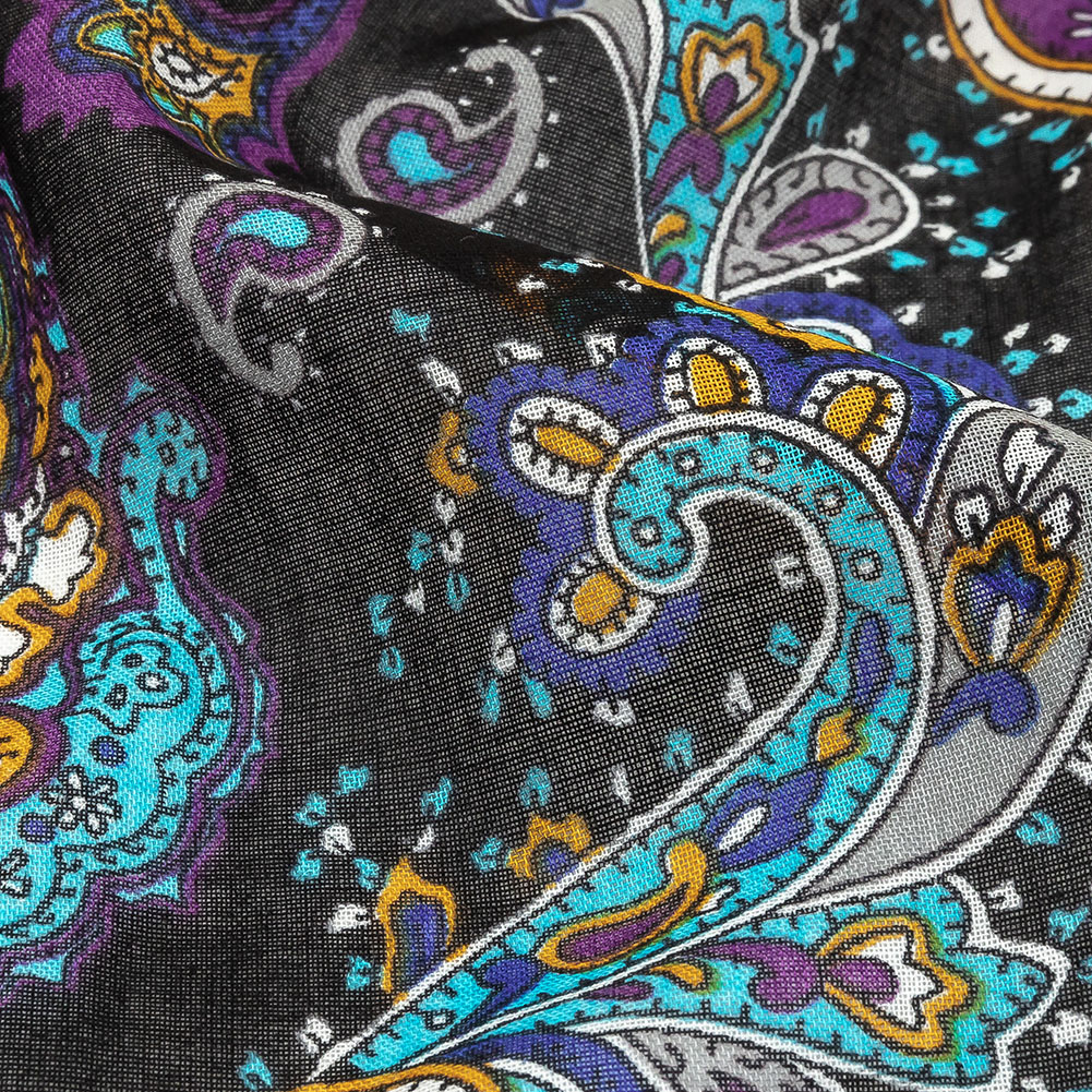 Gauzy Cotton Voile – Black, Spiced Plum and Turquoise Paisley – Deadstock Gauzy Cotton Voile – Black, Spiced Plum and Turquoise Paisley – Deadstock