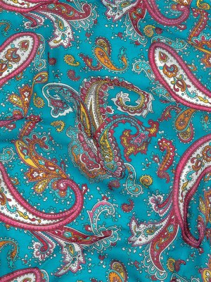 Gauzy Cotton Voile – Turquoise, Pink and White Paisley – Deadstock Gauzy Cotton Voile – Turquoise, Pink and White Paisley – Deadstock