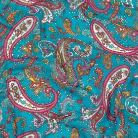 Gauzy Cotton Voile – Turquoise, Pink and White Paisley – Deadstock Gauzy Cotton Voile – Turquoise, Pink and White Paisley – Deadstock