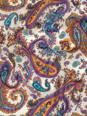 Gauzy Cotton Voile – White, Orange Pepper and Turquoise Paisley – Deadstock Gauzy Cotton Voile – White, Orange Pepper and Turquoise Paisley – Deadstock