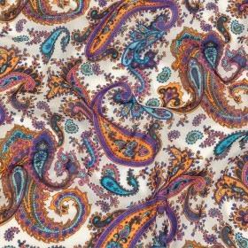 Gauzy Cotton Voile – White, Orange Pepper and Turquoise Paisley – Deadstock Gauzy Cotton Voile – White, Orange Pepper and Turquoise Paisley – Deadstock