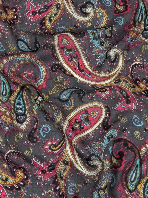 Gauzy Cotton Voile – Charcoal, Hot Pink and Gold Paisley – Deadstock Gauzy Cotton Voile – Charcoal, Hot Pink and Gold Paisley – Deadstock