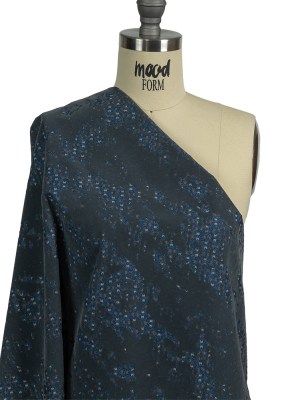 Gray Distressed Flocking on Blue, Tan and Beige Geometric Printed Cotton Shirting Gray Distressed Flocking on Blue, Tan and Beige Geometric Printed Cotton Shirting