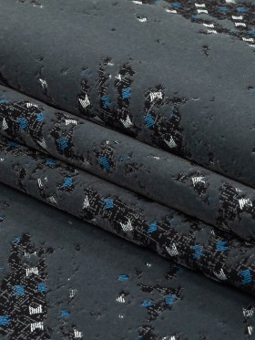 Gray Distressed Flocking on Gray, Blue and Sleet Geometric Printed Cotton Shirting Gray Distressed Flocking on Gray, Blue and Sleet Geometric Printed Cotton Shirting