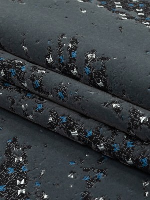 Gray Distressed Flocking on Gray, Blue and Sleet Geometric Printed Cotton Shirting Gray Distressed Flocking on Gray, Blue and Sleet Geometric Printed Cotton Shirting