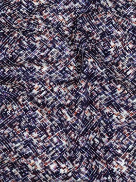 Evening Blue Geometric Flocking on Crushed Berry, Steel and White Abstract Printed Cotton Shirting Evening Blue Geometric Flocking on Crushed Berry, Steel and White Abstract Printed Cotton Shirting