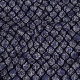 Navy Flocked Ogees on Floral and Herringbone Printed Stretch Cotton Shirting Navy Flocked Ogees on Floral and Herringbone Printed Stretch Cotton Shirting