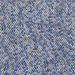 Black Flocked Polka Dots on Blue and White Leaves and Dots Stretch Cotton Shirting Black Flocked Polka Dots on Blue and White Leaves and Dots Stretch Cotton Shirting