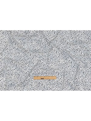 Black Flocked Polka Dots on Blue, Gray and White Abstract Stretch Cotton Shirting Black Flocked Polka Dots on Blue, Gray and White Abstract Stretch Cotton Shirting