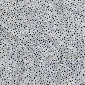 Black Flocked Polka Dots on Blue, Gray and White Abstract Stretch Cotton Shirting Black Flocked Polka Dots on Blue, Gray and White Abstract Stretch Cotton Shirting