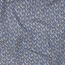 Black Flocked Polka Dots on Blue and White Leaves Stretch Cotton Shirting Black Flocked Polka Dots on Blue and White Leaves Stretch Cotton Shirting