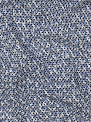 Black Flocked Polka Dots on Blue and White Leaves Stretch Cotton Shirting Black Flocked Polka Dots on Blue and White Leaves Stretch Cotton Shirting