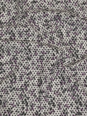Black Flocked Polka Dots on Dark Gray and Purple Leaves and Dots Stretch Cotton Shirting Black Flocked Polka Dots on Dark Gray and Purple Leaves and Dots Stretch Cotton Shirting